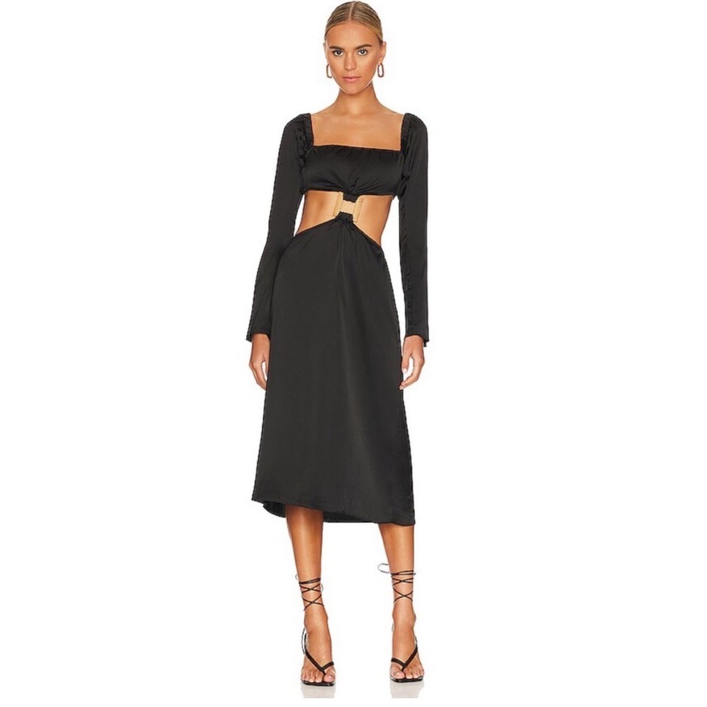 WeWoreWhat Cut Out Midi Dress In Black Satin SIZE XL  0985
